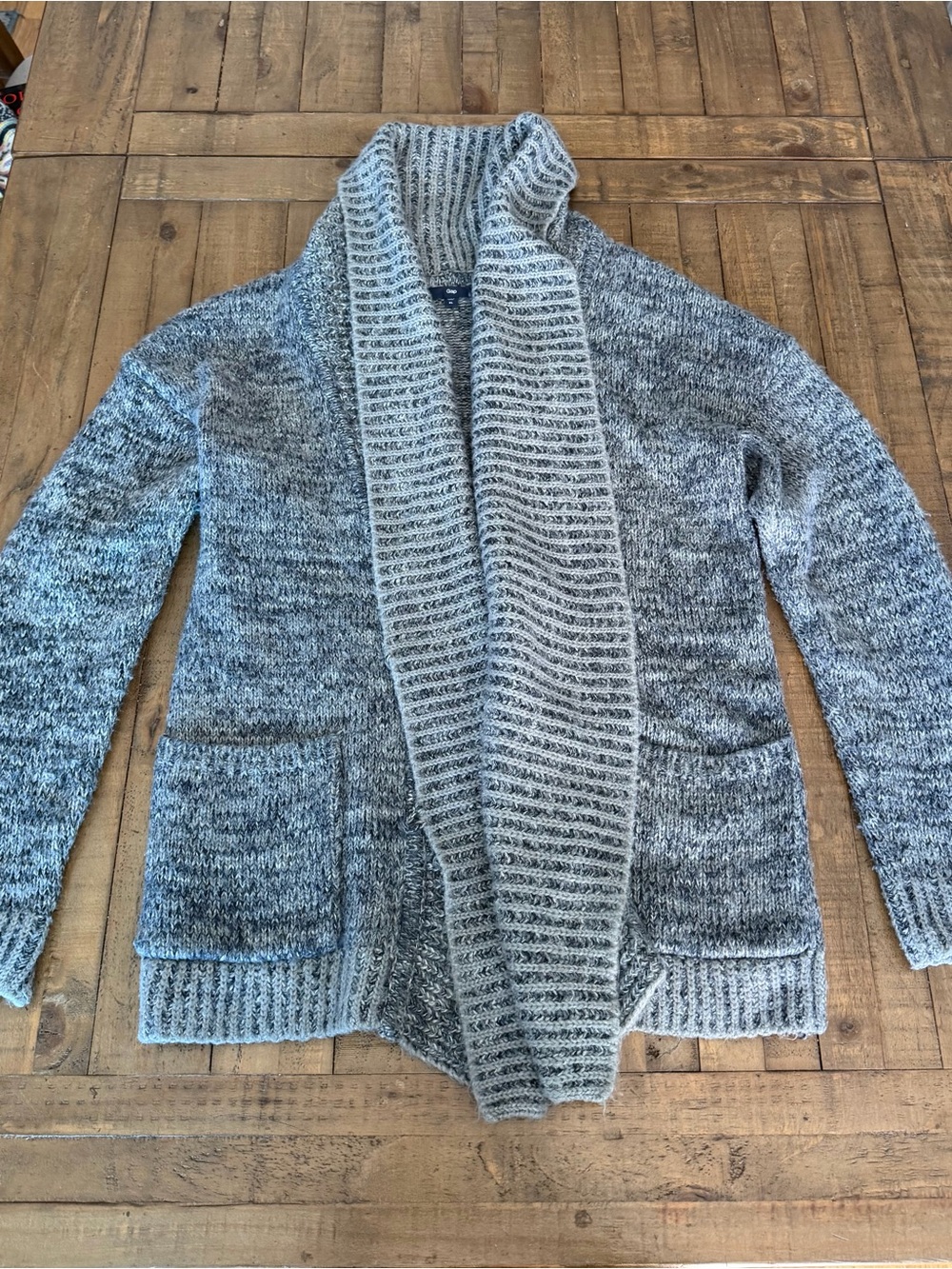 Men’s Shawl Collar Marled Gray Open Cardigan Sweater